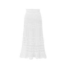 chouyatou Women's Stretched High Waist Crochet Hollow Out Knit Flowy Patterned Lace Maxi Skirt, White, Large