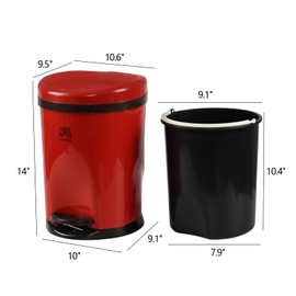 Cand 10 L Step Pedal Trash Can, Plastic Garbage Can with Lid for Office Bedroom Bathroom, Red