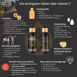 NatuRise® Vitamin C Liposomal - Drops - 337 mg - High Dose - Natural with Sea Buckthorn - 100 ml - High Bioavailability & Compatibility - UV Glass