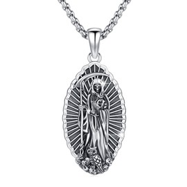 YueYuan Santa Muerte Chain 925 Sterling Silver Grim Reaper Pendant Grim Reaper Necklace Patron Saint Amulet Jewellery Gift for Men Women, Sterling Silver, No Gemstone
