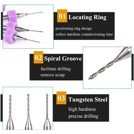 TOP-VIGOR 0.5mm Micro Drill Bit, Purple PCB Drill Bits with 1/8 Inch Shank Tungsten Carbide Drilling Rotary Tool for Print Circuit Board Stone CNC Engraving, 10Pcs