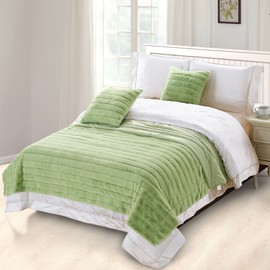 Home Soft Things Rabbit Faux Fur Throw with 2 Pillow Shell Combo Set, Nile Green, 50" x 60"