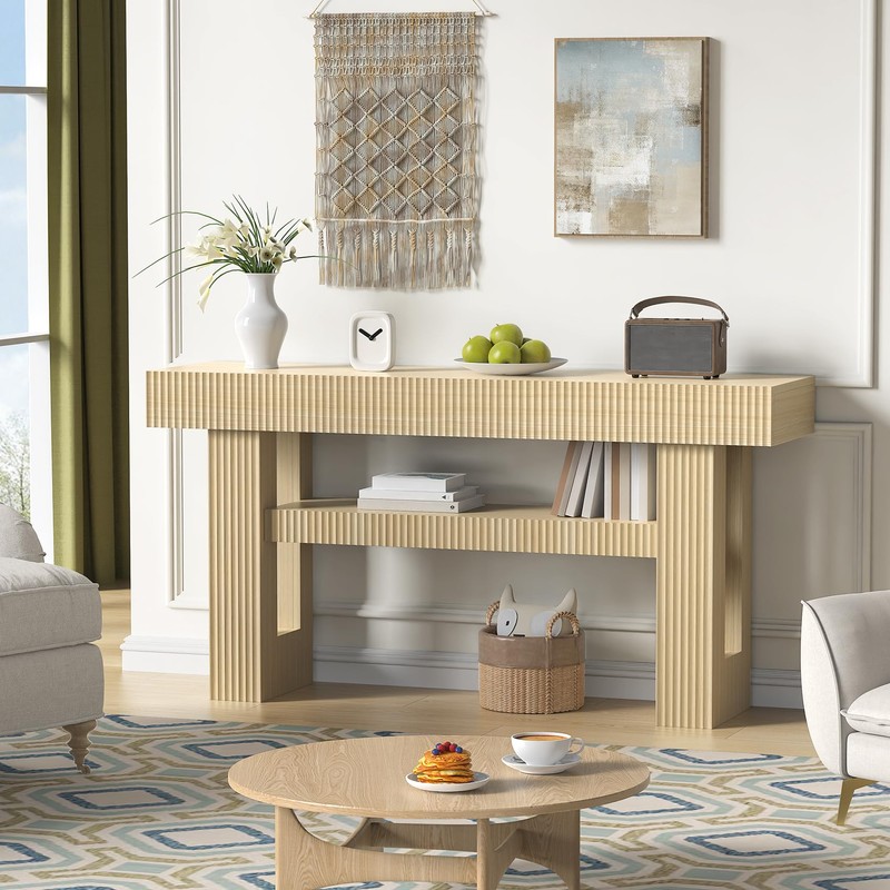 Bigbiglife 63" Fluted Console Table, Natural Oak