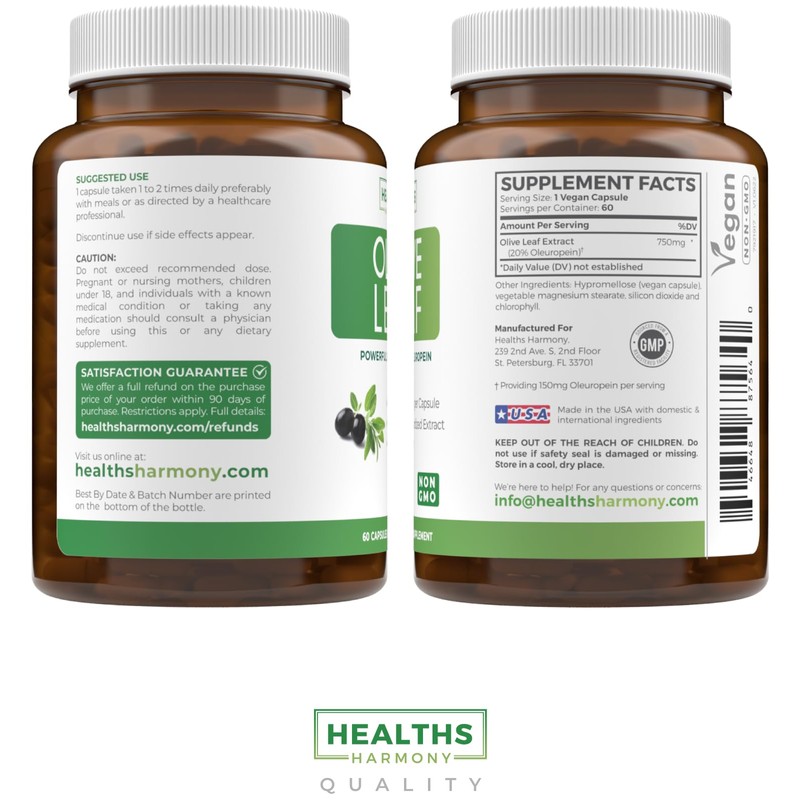Super Strength Olive Leaf Extract Capsules - Vegan Non-GMO 750mg