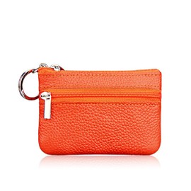 Nathalie Women's Genuine Leather Coin Pouch Mini Purse Fashionable Card Wallet with Key Ring and Zipper (Orange), Small