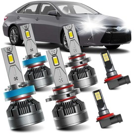 AWALITED Fits for 2007-2018 Toyota Camry High Low Beam Fog Lights Bulbs Combo, 6000K White Plug-and-Play Super Bright Light Bulbs, Pack of 6