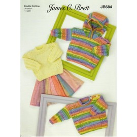 James Brett Double Knit Knitting Pattern Baby Cable Knit Sweater & Hooded Jumper DK (JB684)