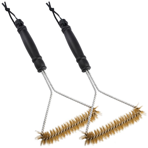 2 Stücke Grillbürste Gusseisen,30.5 cm Grill Reinigungsbürste mit Messingborsten,Messing Grillbürste