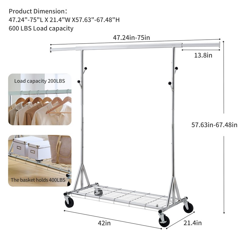 Weehom Clothes Rack Heavy Duty Clothing Rack, Rolling Clothes Racks