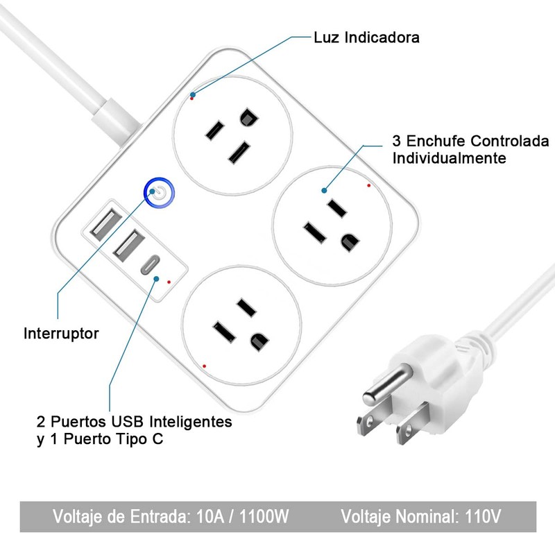 Multicontacto Inteligente con USB, EASYTAO Smart Power Strip, Enchufe Inteligente,
