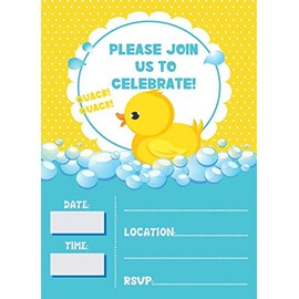 Duck Invitations 12pcs for Boys & Girls Birthday Party, Rubber Ducky Baby Shower Invites Cards for Unisex Themed w Envelopes