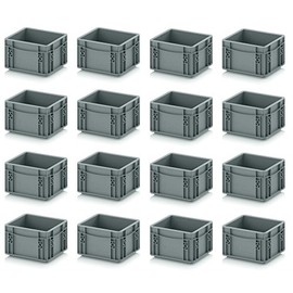 Auer Packaging 16x Euro Containers Euro Box 20 x 15 x 12 Grey with Free Ruler Set of 16