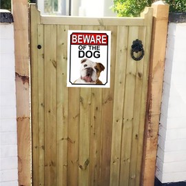 SHAWPRINT BEWARE OF THE DOG METAL GATE SIGN BULLDOG 200MM X 150MM (1122H1)