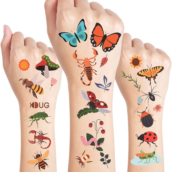 24 Sheets Bug Temporary Tattoos, Birthday Decorations Insect Bees Beetles