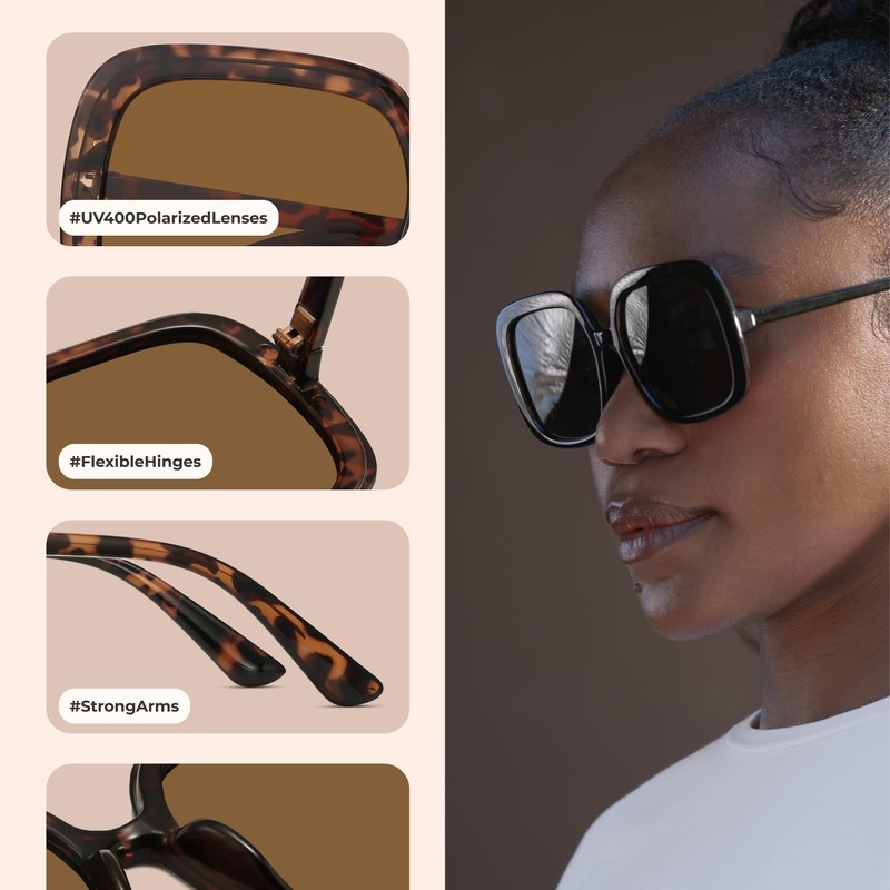 miyya Oversized Polarized Sunglasses Women, Trendy Retro Sun Glasses for
