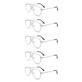 EYE ZOOM 5 Pack Unisex Aviator Style Reading Glasses for Women and Women (Silver, +3.00)