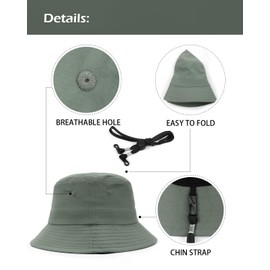 Zylioo Fishing Hat XL/XXL, Large Head UV Fishing Hat, Sun Protection Bucket Hats, Summer Quick-Drying Golf Hat, Army Green