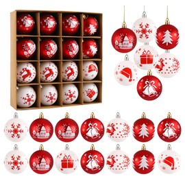 Homewit 16 Pcs Christmas Tree Baubles, 6cm Christmas Ball Christmas Tree Ornaments, Red and White Christmas Baubles set, Suitable for Christmas Decoration, Family Gatherings, Holiday Parties
