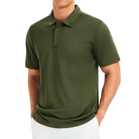 MAGCOMSEN Men's Polo Shirts Short Sleeve Golf Quick Dry Collared Moisture Wicking Athletic Performance Polos Army Green L