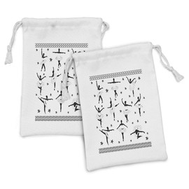 Ambesonne Ballet Fabric Pouch Set of 2, Classic Dancers in Baroque Medieval Ballerina Dress with Stars and Scrolls, Small Drawstring Bag for Toiletries Masks and Favors, 9" x 6", Black and White