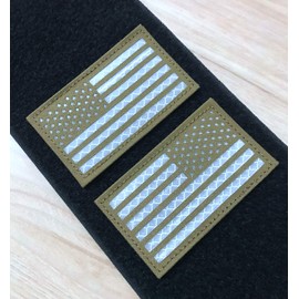 2x3.5 Reflective US USA American Flag Tactical Patches Hook-Fastener Backing (1 Left + 1 Right） (Brown-White)