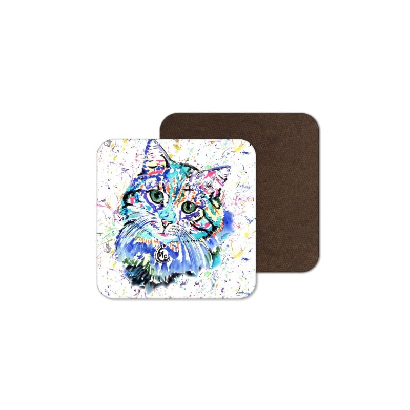 Coaster Cat Blue Feline Pet Animals Coasters Watercolour Art Gift