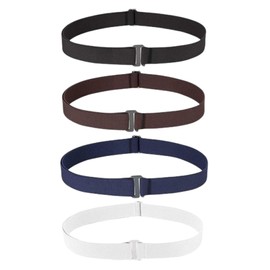 4 Pack Adjustable Stretch Belt, Woman Strbelts with Flat Buckle, Stretch Invisible Belt, Adjustable Elastic Belt in four colors, Black/Coffee/Blue/White Suitable for Shirts, Dresses, Pants