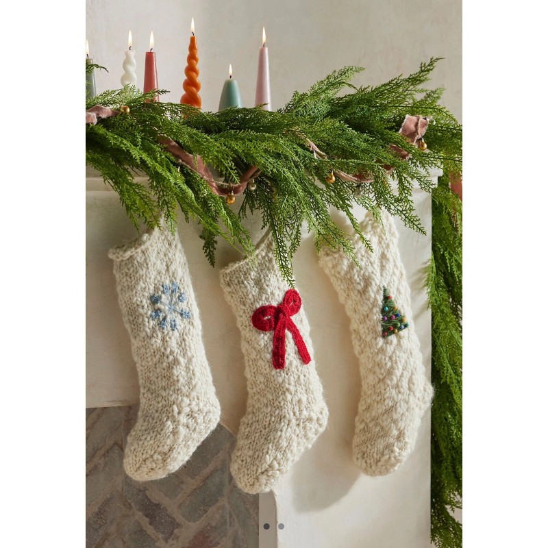 Anthropologie Chunky Knit Wool RED BOW Christmas Icon Stocking Handmade