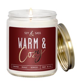 Christmas Candles, Fall Candles, Warm and Cozy' Soy Candle I Berries, Apple & Cinnamon I Infused w/Essential Oils I Warm n Cozy Home Dcor I Winter Candle I Holiday Candles I 50Hr Burn I USA Made