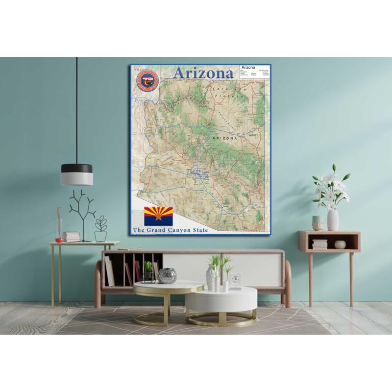 Arizona State Physical Map - 16.5 x 19.5 Inches -