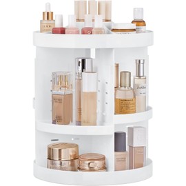 HBlife 360 Rotating Makeup Organizer Plus Size Adjustable Carousel Large Capacity Revolving Perfume Organizer Skincare Organizers Cosmetic Storage Spinning Holder for Vanity, White