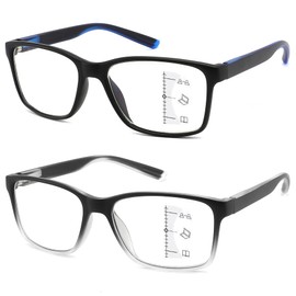 Readersoul Progressive Multifocus Reading Glasses for Men,Blue Light Blocking Multifocal Computer Readers with Spring Hinge,2 Pack Fashion Eyeglasses +2.25Magnification Strength
