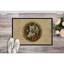 Caroline's Treasures DAC2446JMAT Westie Christmas Flowers Doormat Front Door Mat Indoor Outdoor Rugs for Entryway, Non Slip Washable Low Pile, 24H X 36W