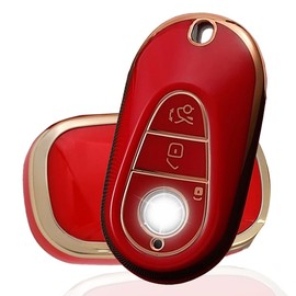 KULCSOK Key Fob Cover Compatible with Mercedes C Class S Class MB GLC EQS EQE 300 350 450 500 560 580 2020-2024 Case Holder TPU Protector 3 Buttons A Red