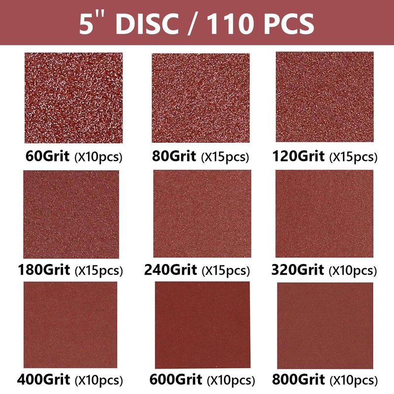 110 Pcs Sanding Discs Set, 5 Inch 8 Holes Hook