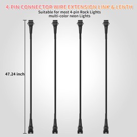 LD DARKEAGLE 4PCS 47inch/3.93FT RGB LED Rock Lights Extension Cables Wire Cord 4PIN Snap-on Connector Underglow Lights Multi-Color Waterproof 12V for Trucks Jeep UTV ATV Golf Cart Offroad SXS RZR