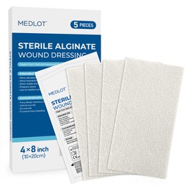 LotFancy Calcium Alginate Wound Dressing, 4” x 8” Patches, 5 Counts, Sterile Non-Stick Pads for Wound Care, Highly Absorbent, Comfortable, Flexible, Gentle on The Skin, Faster Healing