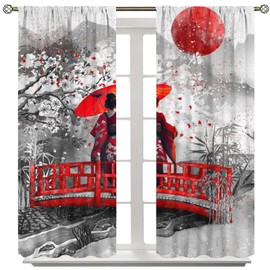 Yearn Jear Asian Japanese Curtains Geisha Girl with Cherry Blossoms Traditional Kimono Folk Culture Style,Rod Pocket Drapes for Living Room Bedroom Kitchen 42x45 Inch Decor