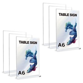 Audiofan Acrylic Stand Pop Stand Anti-Flipping Double-Sided Transparent Menu Dish T Shape Acrylic Sign Holder Desktop Display (A6 Vertical, 3.9 x 5.9 inches (100 x 150 mm) 6 Pcs