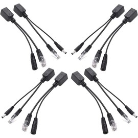 CTXSumTec 4-Pair Passive PoE Injector and Splitter Kit with 5.5x2.1 mm DC Powerline Adapter Connector for IP Security Camera 10/100Mbps Network