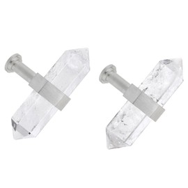 mookaitedecor Set of 2 Rock Quartz Double Crystal Points Drawer Knobs with Screws, Decorative Stone Cabinet Handle Pulls for Dresser Cupboard Kitchen Decor, Brushed Stainless Steel