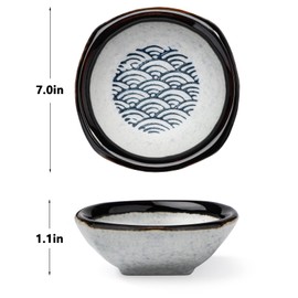 forkmannie Ceramic Sauce Dish Set of 6 Soy Sauce Dipping Bowls Appetizer Plates Side Dishes Serving Dish Japanese Style Dinnerware Set (Blue-4)