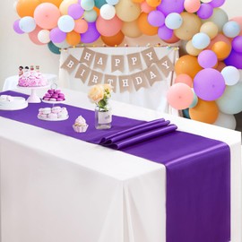 B-COOL Purple Table Runner Satin Table Runners Wedding Table Runners 10 Packs 12x108 inch Silk Smooth Fabric for Baby Shower Wedding Party Decorations