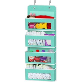 Simple Houseware 4 Clear Window Pocket Over Closet Door Storage Hanging Organizer for Bedroom, Bathroom, Pantry, Turquoise