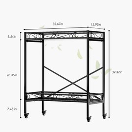 Zhongma 2 Tier Sturdy Metal Plant Stand with Wheels,Heavy Duty Succulent Shelf for Home Indoor and Outdoor, 440 LBS Capacity & Heavy Duty Construction,32.7x16x39.4 Inch High