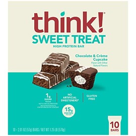 think! think! Protein Bars, High Protein Snacks, Gluten Free, Kosher Friendly, Sweet Treat, Chocolate & Creme Cupcake, 10 Count (Packaging May Vary)