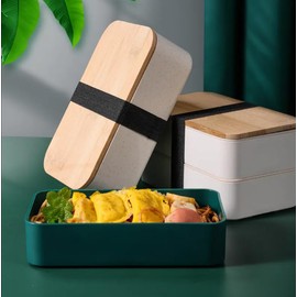 Bento Lunch Box, Reusable Container (White, Double Compartment)