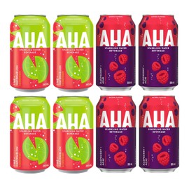 TRENDNSAVE AHA Sparkling Water - Calorie Free, Sweeteners Free, Natural Flavor - Pack of 8 (4 Cans of Lime Watermelon, 4 Cans of Raspberry Acai) 2 Flavors, 12 fl. oz Cans - Shipped from Canada