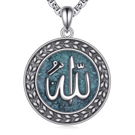 AXOMY Allah Necklace 925 Sterling Silver Turquoise Allah Pendant Muslim Islamic Jewelry Gifts for Women Men