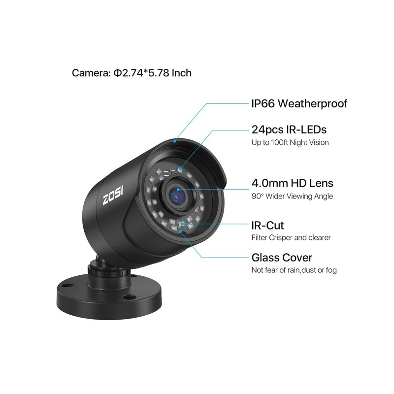 ZOSI 8CH 5MP 3K Lite Surveillance Wired Security Camera System
